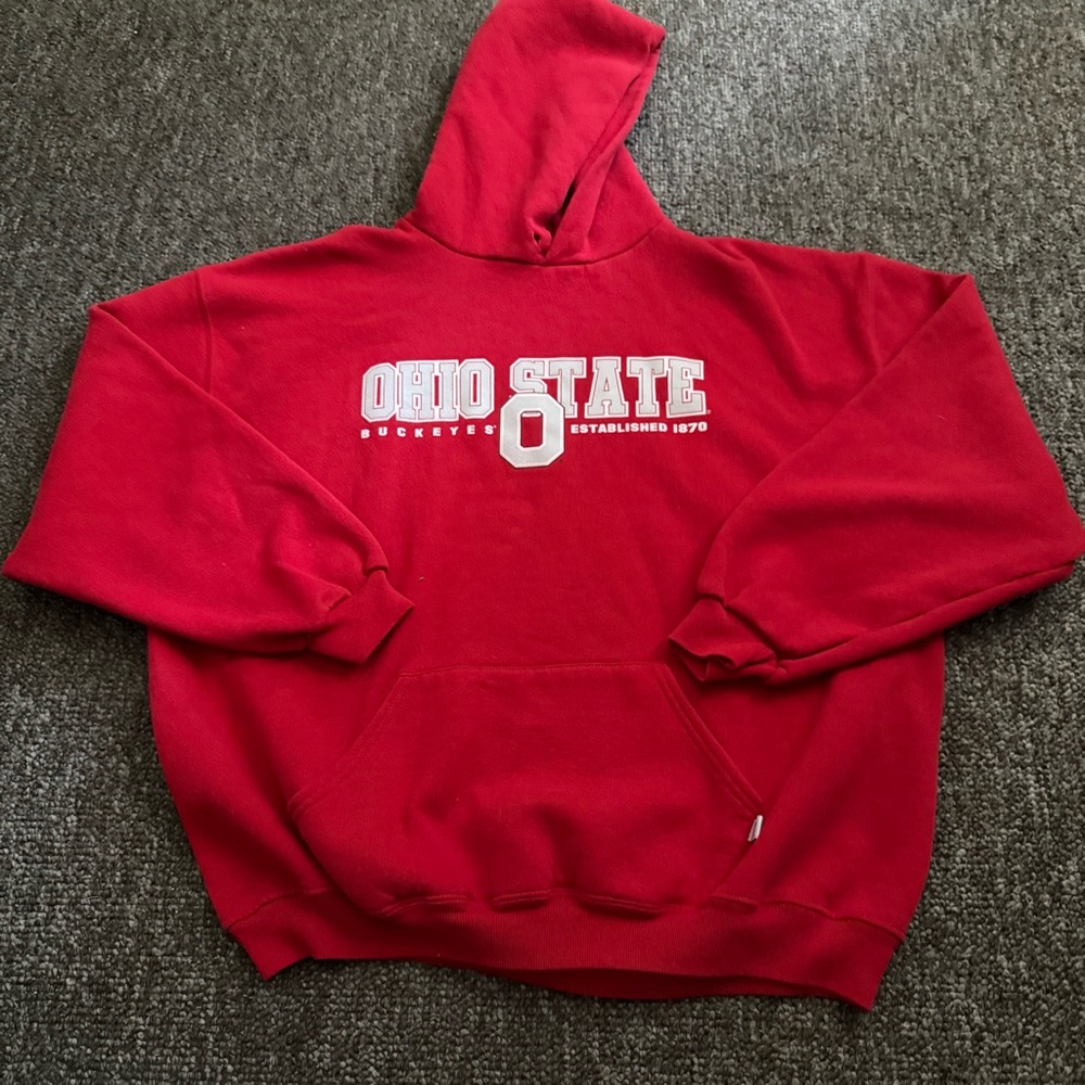 Ohio State Red Hoodie Mens Size XXL Pull Over Pockets Vintage No Drawstring